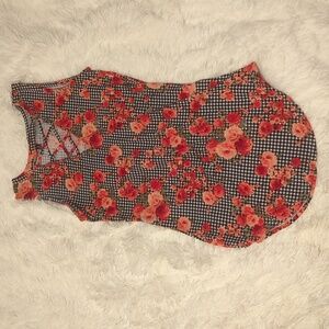 Almost Famous Black and White Tank top with Pink Flowers Size Small